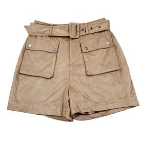 Guess Faux Suede High Rise Cargo Pocket Shorts Size Small Belted Brown Tan